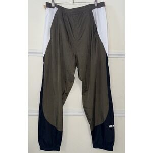 Reebok Train Woven Track Pants Mens Sz L Elastic Waist Ankle Green Black Bottoms